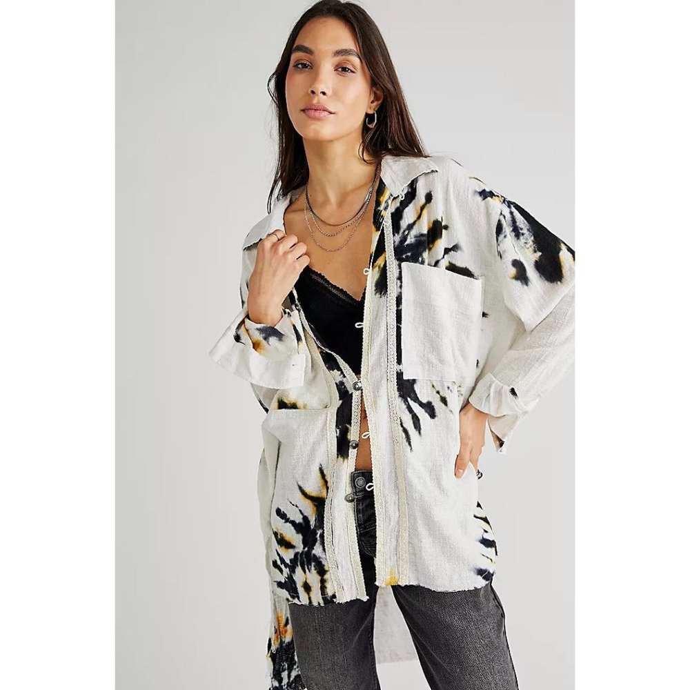 NWOT Free People Off White Tie Dye Hand Printed Stormflower Top